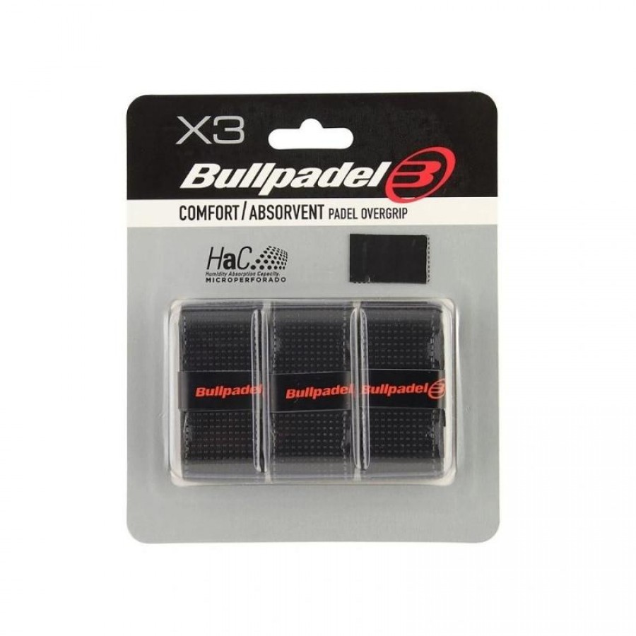 Blister Overgrips Bullpadel Conforto Absorvente Preto 3 Unidades  Oferta + Barato