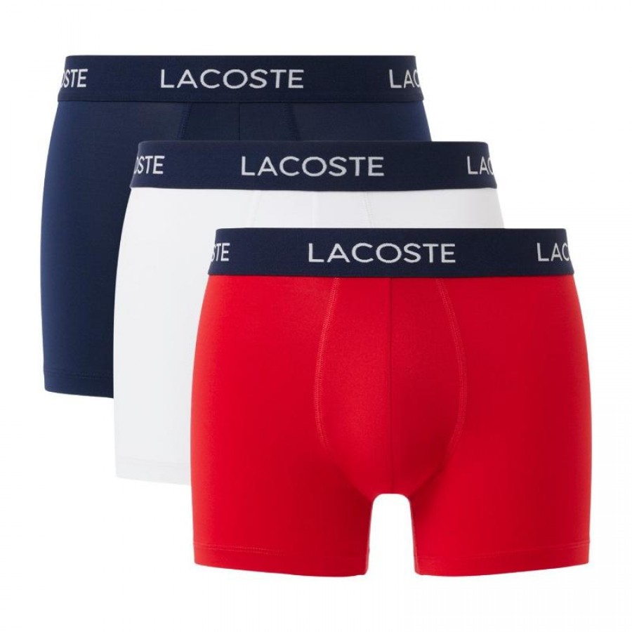 Boxers Lacoste Pique Azul Marino Blanco Rojo 3 Unidades  Oferta + Barato