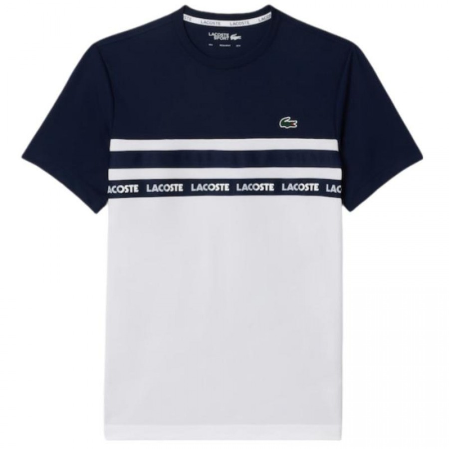 Lacoste Ultra Dry White Navy Blue T-Shirt  Offer + Cheap
