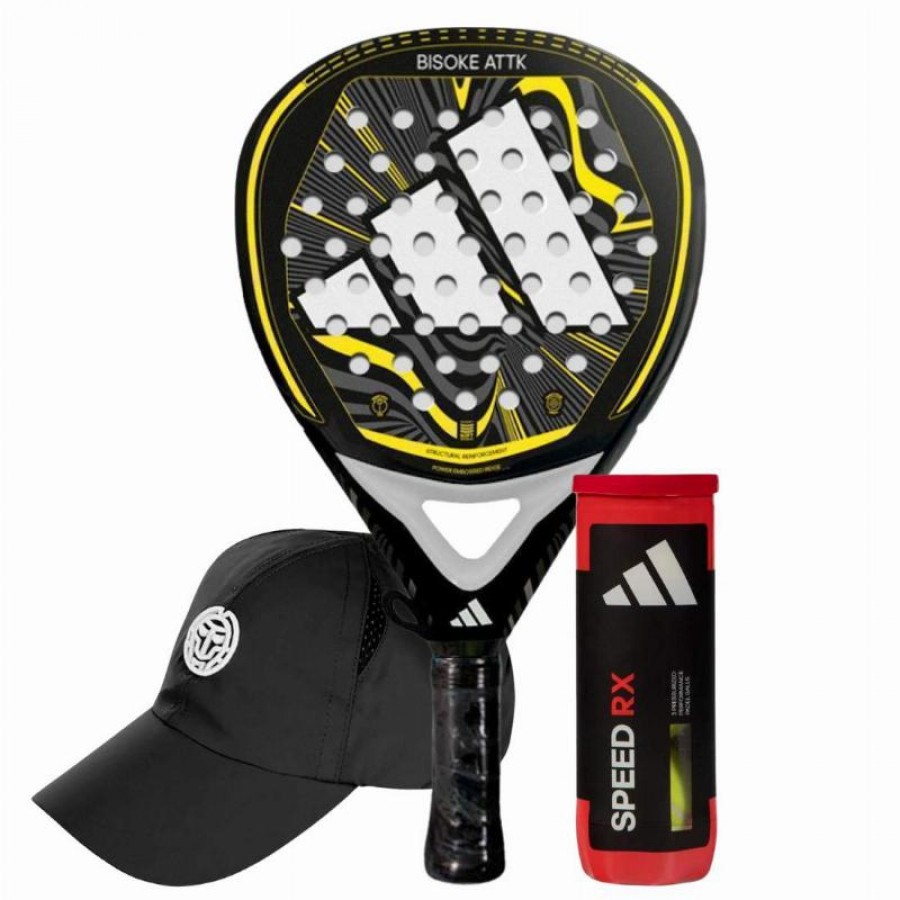Pack Raquete Adidas Bisoke Attack 2024 com Boné e Bolas  Oferta + Barato