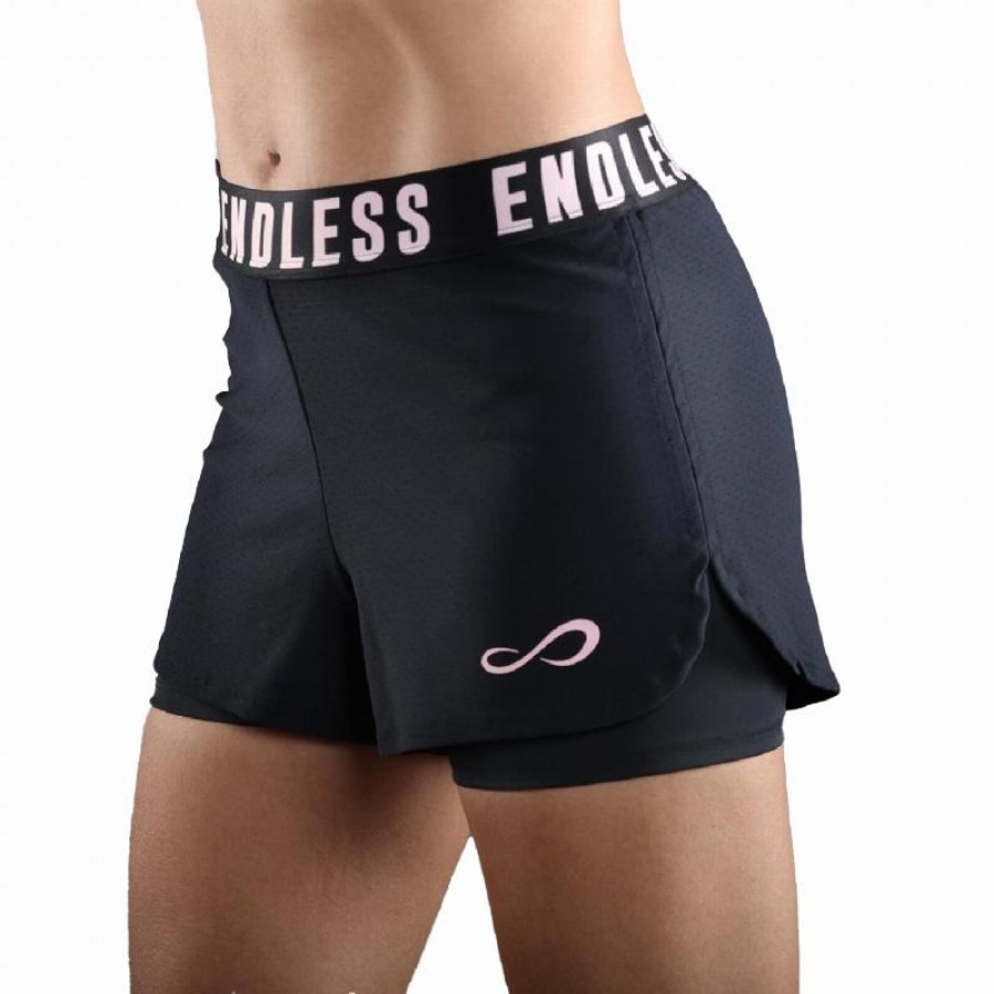 Short Endless Tech Iconic Negro Rosa Cristal Mujer  Oferta + Barato