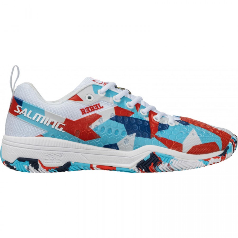 Zapatillas Salming Rebel Camo Blanco Rojo Azul  Oferta + Barato